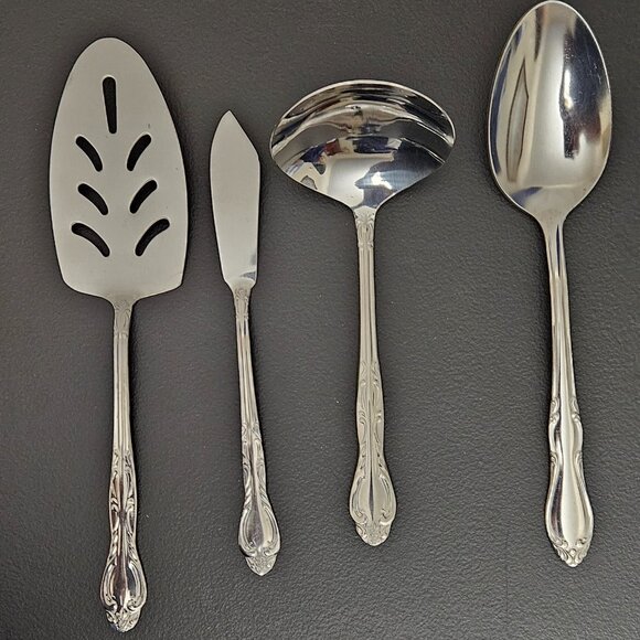 4 Stainless Serving Pcs: 3 National Korea - 1 Simeon I. & George H. Rogers Co. - Picture 1 of 12